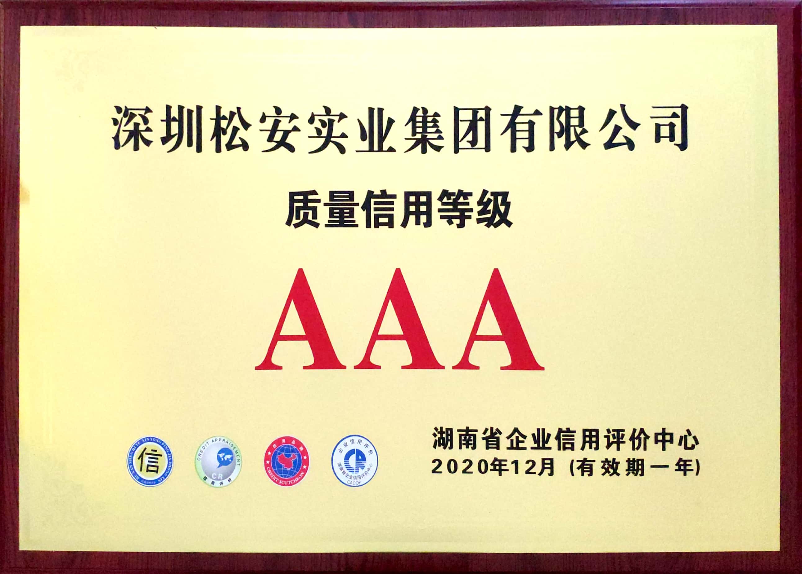 湖南省质量信息等级AAA级企业